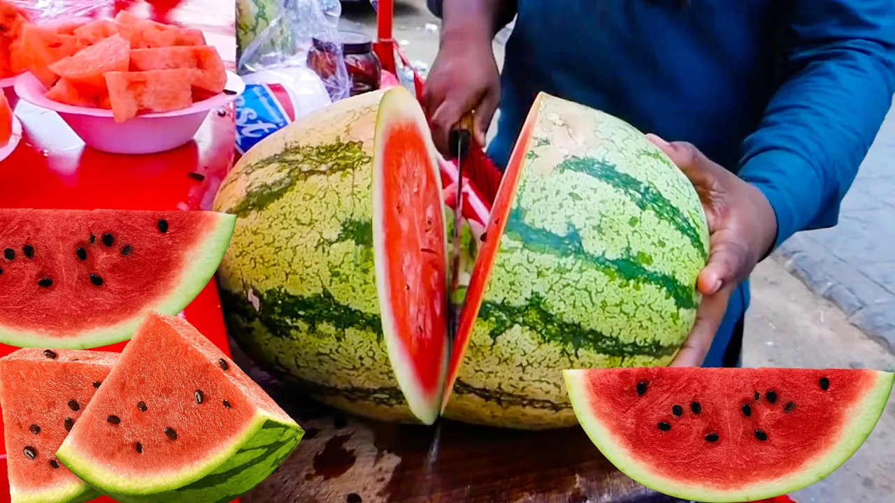 Amazing Watermelon Cutting Skills   Watermelon Fruit Ninja   Street Food   KikTV Network