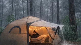 enjoying bad weather lightning storms and very heavy rain camping in heavy rain 