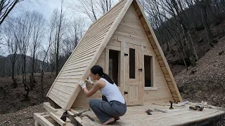 Girl Spends 30 Days Building the Most Hidden A-Frame House Deep in the Forest