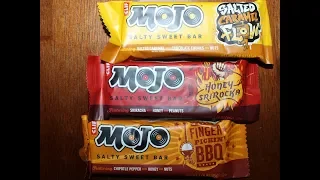 CLIF MOJO Salty Sweet Bar Salted Caramel Flow Honey Srirocka Finger Pickin BBQ Review