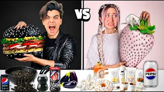 تحدي الأبيض 🤍 و الأسود 🖤 اكل و شرب يوم كامل !!🤯 ( ندمنا ) 💔😭