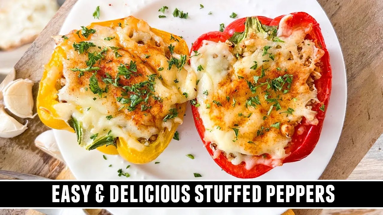 Spanish STUFFED PEPPERS with Garlic Bread & Cheese   EASY Recipe