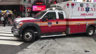 CAN YOU STOP WALKING - FDNY EMS AMBULANCE USES PA SYSTEM TO GET THROUGH TRAFFIC WHILE RESPONDING
