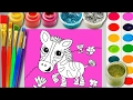 Zebra Coloring Page for Children to learn Colors Paint and Hand Color with Watercolor