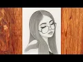 How to draw a girl sketch in glasses l easy beautiful girl drawing l