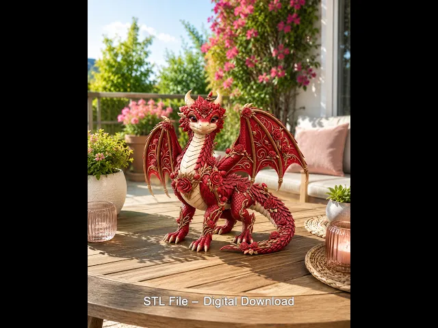 Crimson Rose Dragon STL File for 3D Print video thumbnail