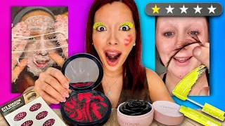 Me maquillo PERO SÓLO con los PRODUCTOS MÁS RAROS de INTERNET😱🫠‼️ | Rebeca Mendiola