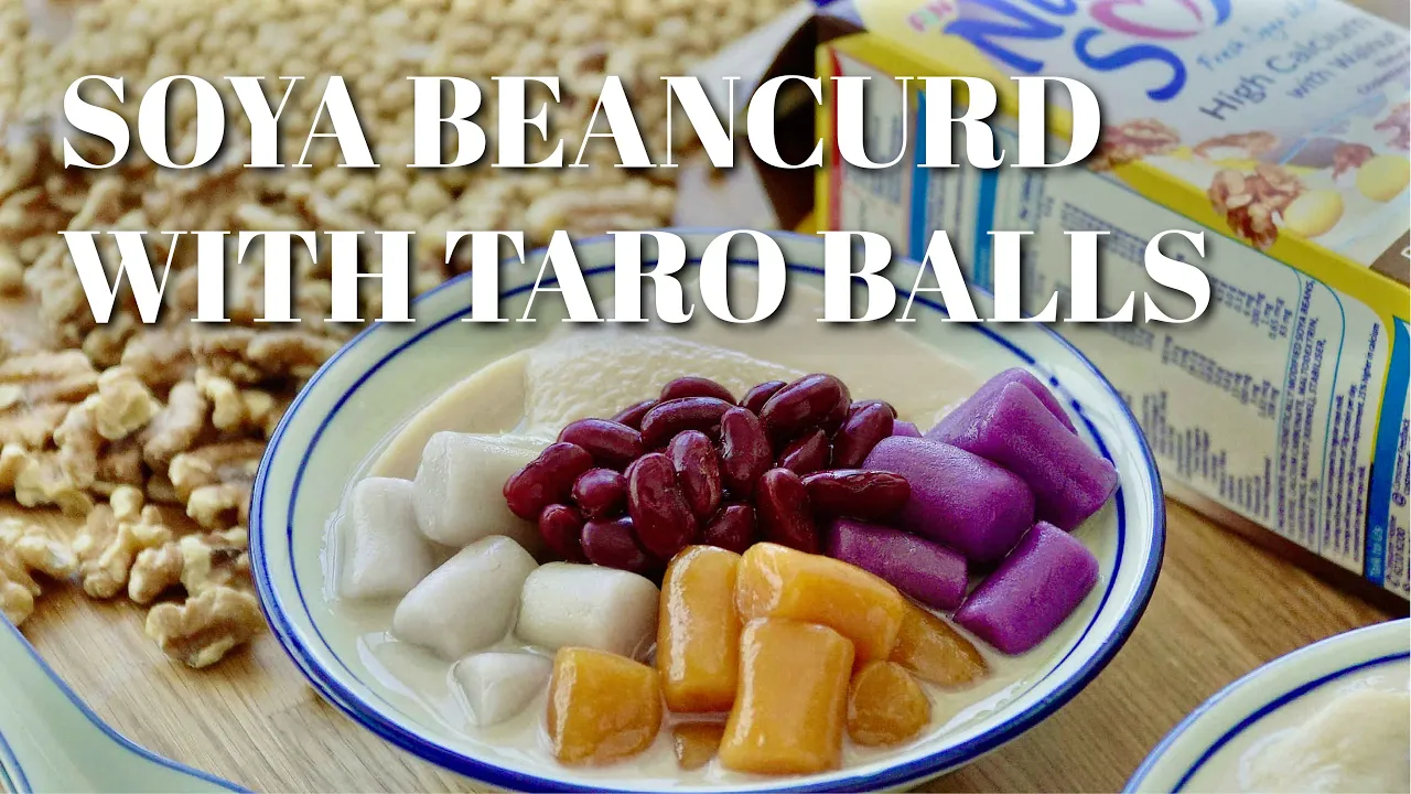 Homemade Soya Beancurd with Taiwanese Taro Balls and Purple Taiwanese Sweet Potato Balls - 