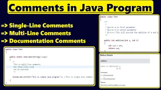 Comments in Java Program Single-Line Comments Multi-Line Comments Documentation Comments