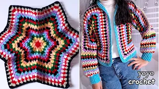 كروشية جاكيت كارديجان رائع بقطعة واحدة سهل للمبتدئين لأى مقاسsimple Crochet Jacket يويو كروشية 