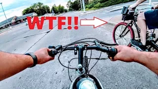 Getting STOMPED by the Nel Lusso on my mini monster 40 mph motorized bike race EXPLICIT LANGUAGE