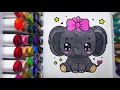 Cute Baby Elephant Coloring Page Easy Kawaii Animal Coloring for Kids Relaxing Marker Art