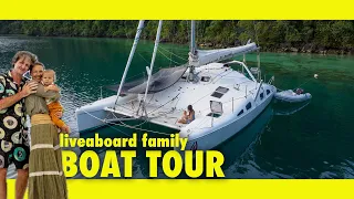 Boat Tour. Our BUDGET performance Catamaran in detail. PART 1. (ep 268)