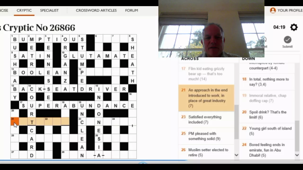 Solving the Times crossword on 26th Oct