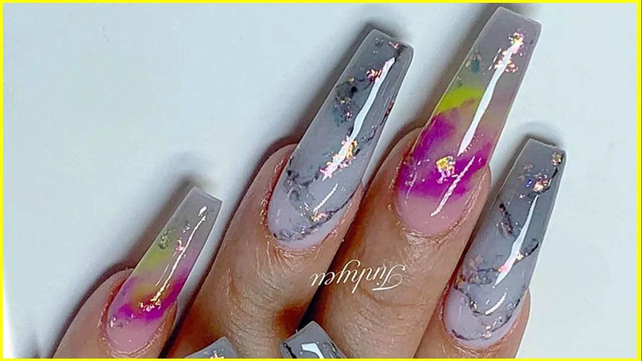 Marble Design Long Coffin Shape || Tinh Yeu Nails