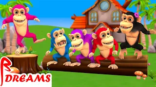 पांच छोटे बन्दर - Five Little Monkeys Jumping On Tree || Hindi Nursery Rhymes || Bedtime Dreams