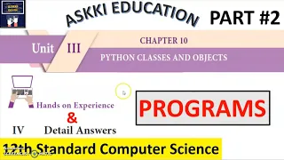 12th Computer Science Chapter 10 Programs in Python Classes Objects English Medium Part