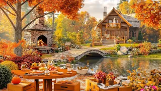 Cozy Autumn Day & Smooth Jazz Music 🍂 Outdoor Cafe Ambience with Warm Jazz to Relaxation and Focus