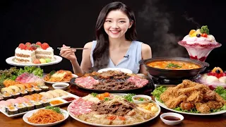 Bulgogi Fried Chicken Samgyeopsal Galbi Fruit Bingsu Sushi Mukbang