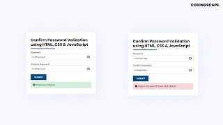 Pasword Confirmation Validation with Vanilla Javascript Password and Confirm Password Validation