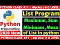 python program o level maximum minimum sum mean of numbers in list python 2020 o level