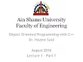 1 1 Object Oriented Programming in C In Arabic Dr Hazem Said Lecture 1 - Part 1
