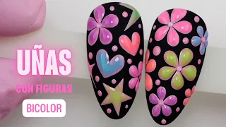 Uñas Negras con Figuras Bicolor 💅🏼✨ Nail Art