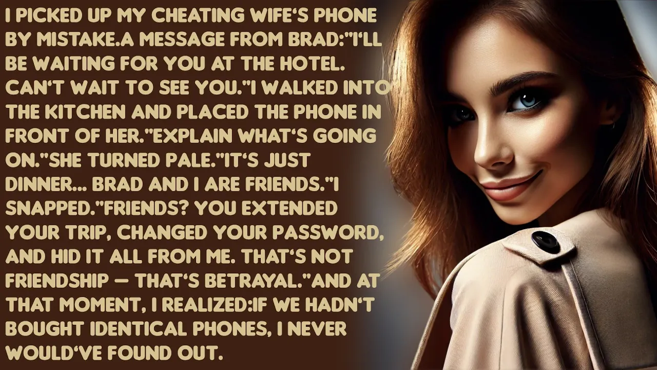 Outline Video I picked up my cheating wife’s phone by mistake.A message :"I’ll be waiting for you at the hotel"