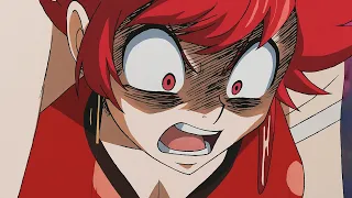 Belly punch anime Girl gets punch hard in the stomach by golden armor monster