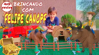 Fazendinha do Felipe Canopf com Animais da fazenda: o boi e o tesouro; dia de plantar e de colher.