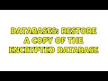 Databases Restore a copy of the encrypted database 2 Solutions