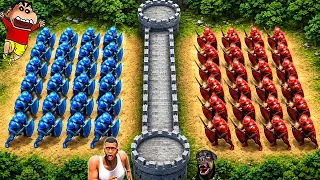 SHINCHAN NOOB vs PRO vs HACKER in TOTAL BATTLE with FRANKLIN & CHOP | TOTAL BATTLE Strategy Games