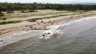 Yacht wrecked on the beach in Madagascar