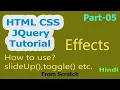 Jquery Tutorial Part-05 Effects slideUp hide toggle methods etc in Hindi