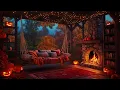 Download Lagu Autumn Porch Fireplace | Rainy Night, Fireplace Crackling \u0026 Halloween Pumpkin Ambience