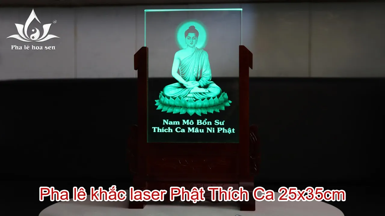 Dịch vụ ép tro cốt sang thạch táng - Làm ảnh thờ pha lê - Pha lê khắc laser 25x35cm Led 7 màu