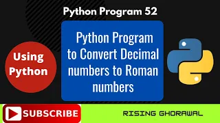 Python Program To Convert Given Integer number To Roman Numerals in hindi Decimal to Roman