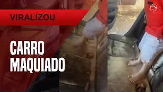 Menino brinca com maquiagem e detona o interior do carro da mãe