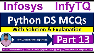 InfyTQ Python DS MCQs InfyTQ 2023 Python MCQs Python MCQs Solution Explanation Part-13