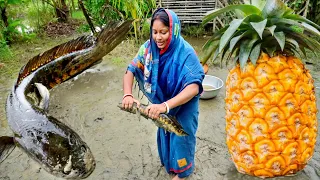 বাগানের পাকা আনারস দিয়ে শোলমাছ রান্না সাথে ছোট কাঁকড়া দিয়ে চলকুমড়ো দুপুরে খাওয়া একদম ফাটাফাটি 