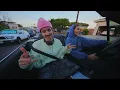 playing vibey tunes on the highway