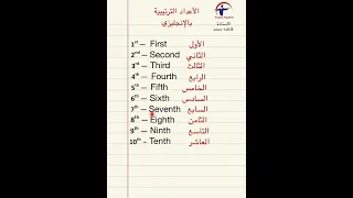 الأعداد الترتيبية باللغة الإنجليزية 