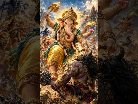 गणेश जी वा दुर्गामासुर के मध्य युद्ध 🌺 हर हर महादेव🙏🚩#ganpatibappamorya  #mahadev #shorts #viral