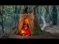 Download Lagu Building a Secret Warm Survival Shelter Under the Root of a Large Tree, Cozy Bushcraft Cave