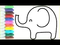 Cute Elephant Drawing and Coloring with Marker Colors Coloring Pages for Kids