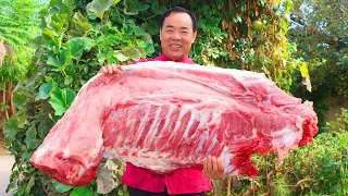 Whole Piece of Pork Ribs With Steamed Flatbread! The Best Rib Stew Recipe! | Uncle Rural Gourmet