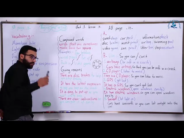 ⁣مادة اللغة الإنكليزية للصف الثالث المتوسط ، الوحدة الاولى : الدرس الرابع