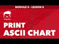 Module 8 - Lesson 8 Print ASCII chart using for loop Learn C Programming