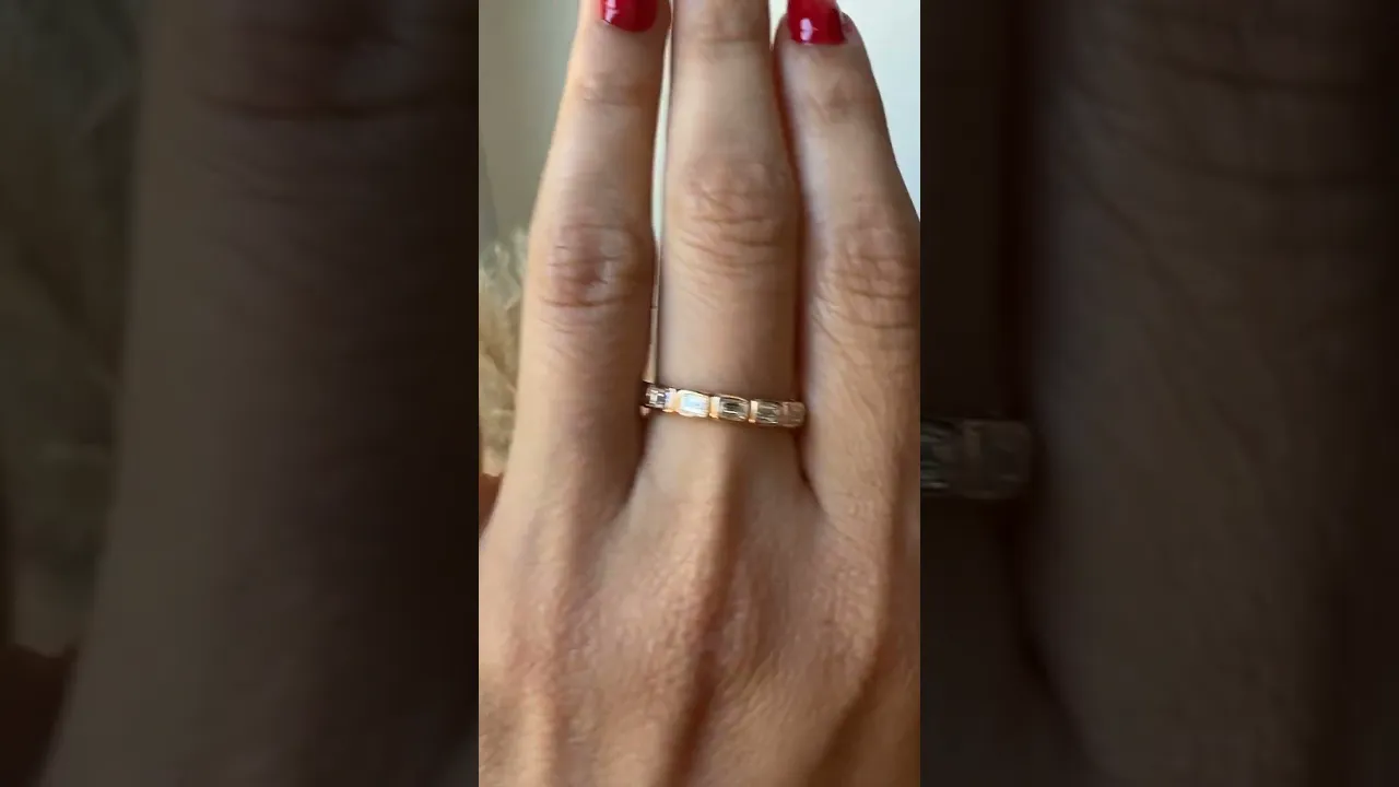 14K Gold Emerald Cut Three Quarter Way East West Eternity Bezel Set Lab Grown Diamond Wedding Band Ring