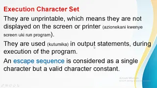 Character set and Comments in C program KISWAHILI